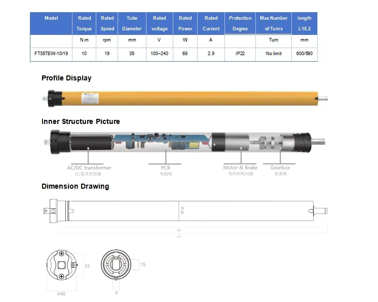 CE Certified Bi-Volt Countries Compatibility Adjustable Speed WiFi AC Tubular Motor