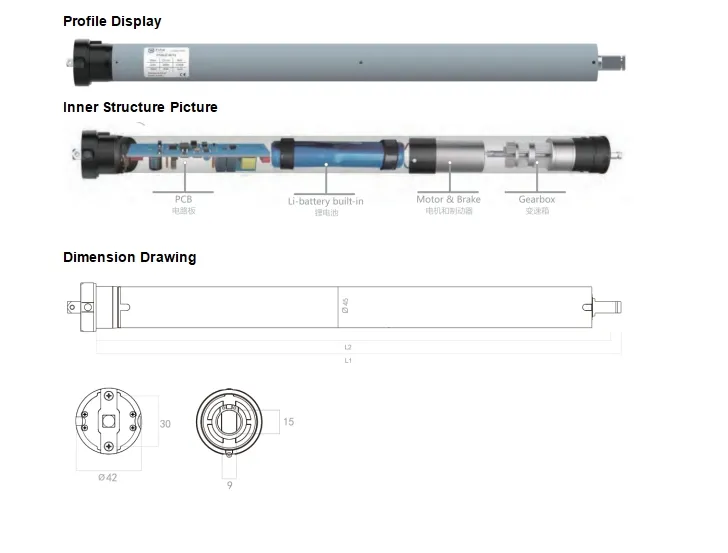 High Precision Remote Limit Setting Easy Installation Li-ion Battery DC Tubular Motor